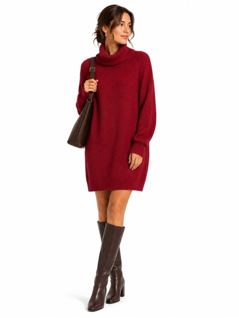 INC Burgundy Turtleneck Sweater Dress Cozy Chic Minimalist Winter Large